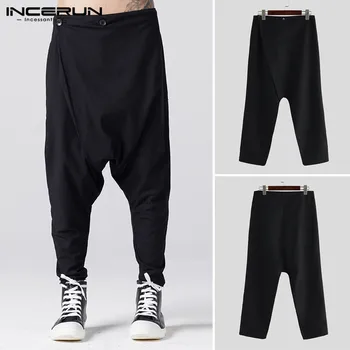 

INCERUN Spring Mens Harem Joggers Pants Solid Cargo Pants Men Gothic Sweatpants Male Buttons Trousers Black Men Streetwear 5XL