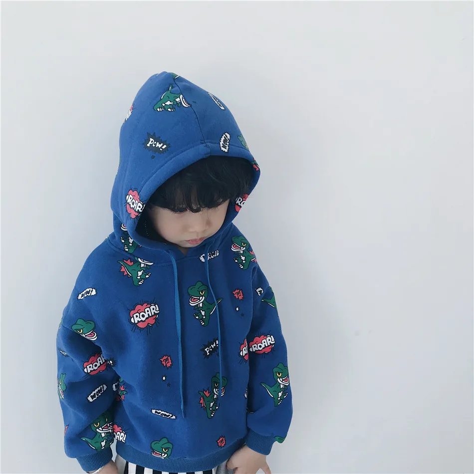 Tonytaobaby/осенне-зимняя одежда; Новая детская одежда с рисунком динозавра для мальчиков и девочек; детская толстовка с капюшоном; одежда для маленьких мальчиков