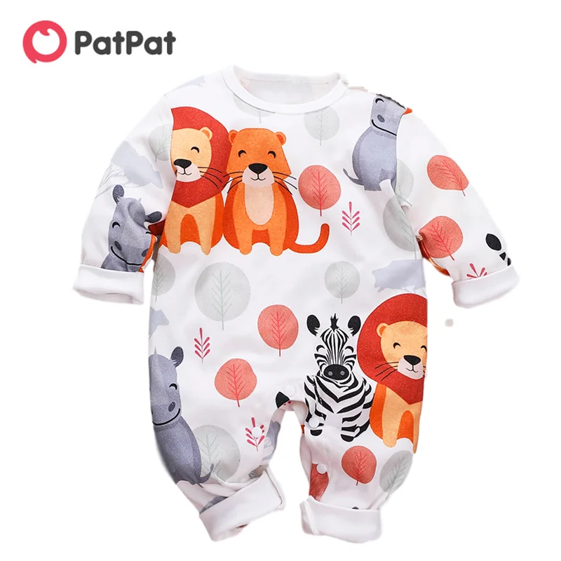 PatPat primavera e autunno nuovo cotone moda neonato simpatico animale  leone ippopotamo tuta adatta per abbigliamento strisciante per bambini| | -  AliExpress