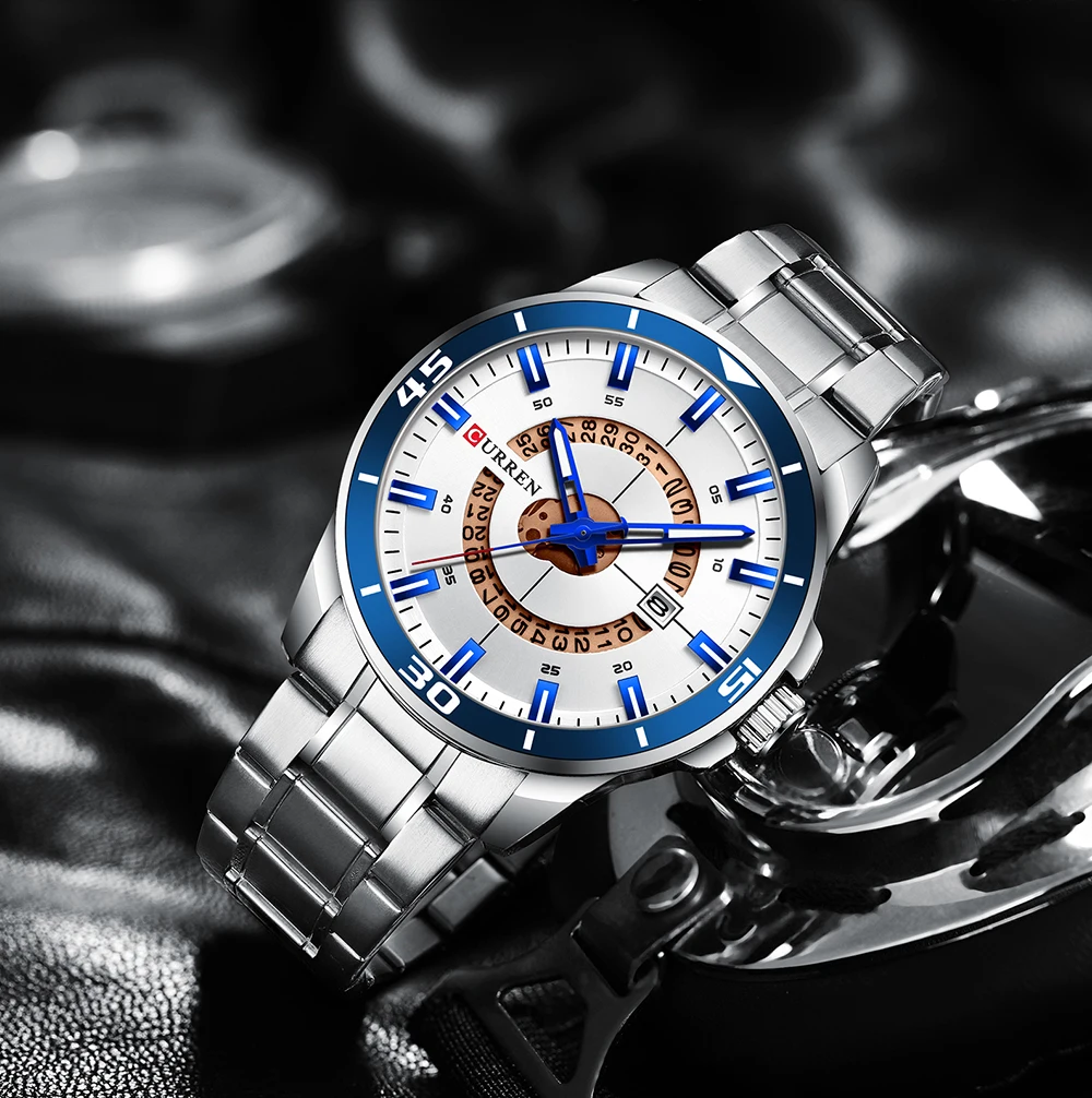 CURREN Мужские часы из нержавеющей стали, модные дизайнерские кварцевые наручные часы с датой, мужские часы Reloj Hombre, мужские часы