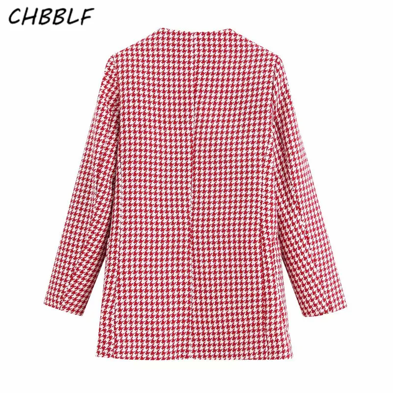 CHBBLF женские элегантные женские серьги-капельки Блейзер v-образный вырез клетчатый длинный рукав карманы пальто Женская офисная одежда модные топы BGB9559