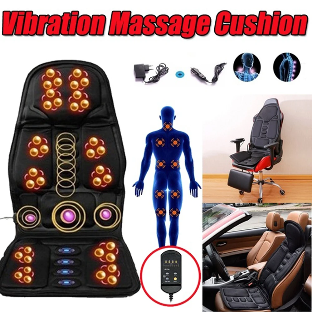 Multifunctional Car Chair Body Massage Heat Mat Seat Cover Cushion Neck Pain Lumbar Support Pad