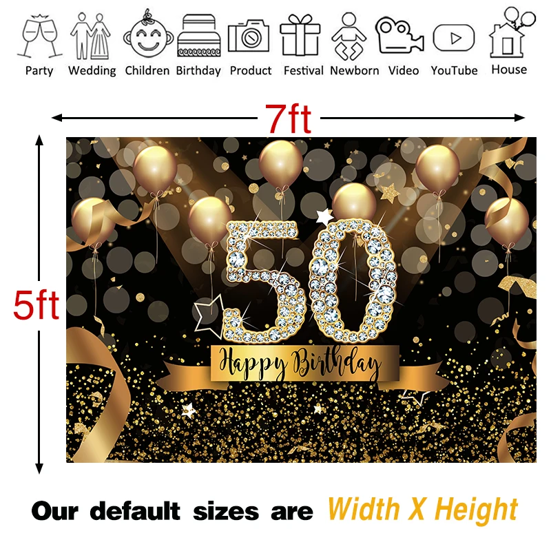 Birthday Backdrop Happy 50th 40 30 25 18 Birthday Party Gold Polka Dot Poster Photo Background Photocall Photo Studio A28 3x3m
