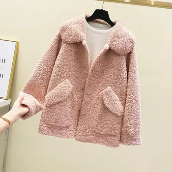 

Doll collar ring lamb wool coat female new Korean short fashion plush trendy coat