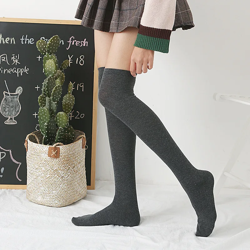 Autumn and winter new knee socks Female Japanese college wind solid color stockings Women's high tube cotton wholesale | Женская