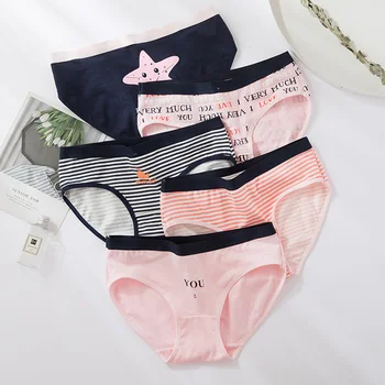 

Funny Cute Striped Briefs for Women Cotton Lingerie Star Underpants Letter Print Period Panties M-XXL