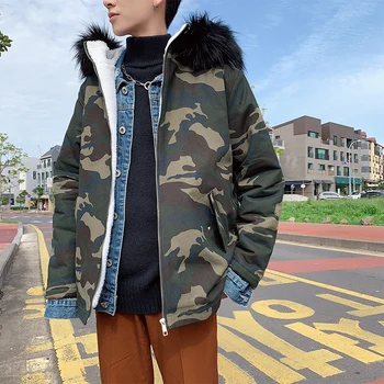 

Winter Camo Jacket Men Warm Thick Parka Men Fashion Army Wind Collar Hooded Jacket Man Streetwear Loose Cotton Coat Male Clothes