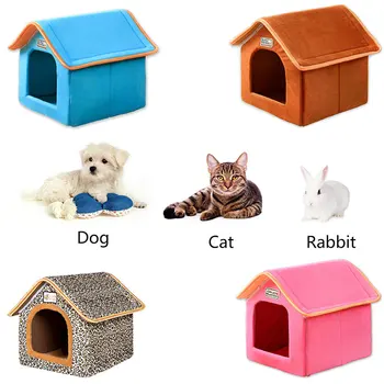 

Pet Dog House With Mat Soft Winter Warm Pets Kennel Dog Cat Bed Bottom Non-Slip Small Medium Dogs Pet Nest Little Villa Washable