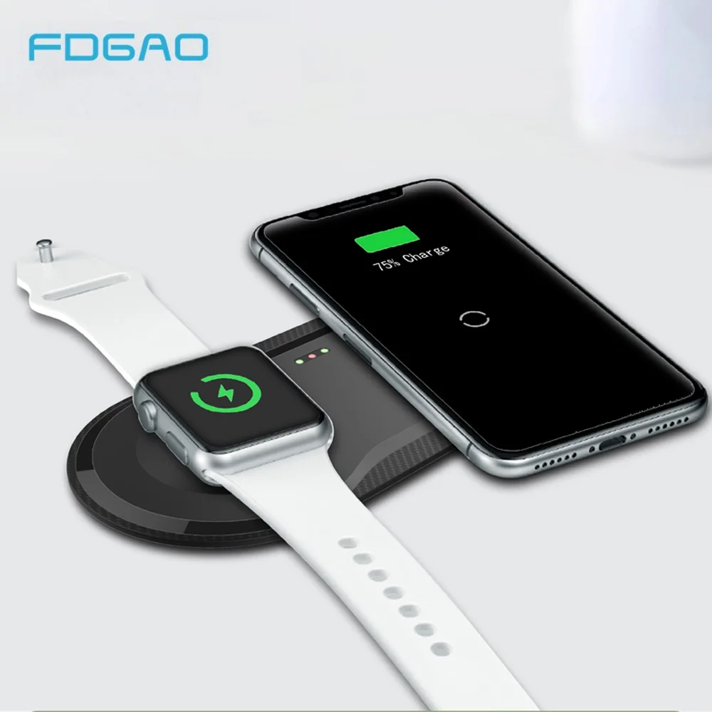FDGAO 2 в 1 Qi Беспроводное зарядное устройство для Apple Watch iPhone 11 XS Max XR samsung S10 S9 10 Вт Быстрая зарядка для i Watch 5 4 3 2 1
