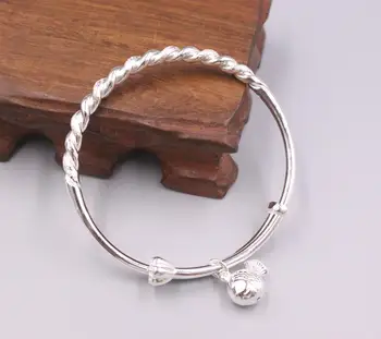 

New Pure Solid 999 Fine Silver Bracelet Fish Pendant 5.5mm Warp Pattern Bangle Diameter 58-64mm