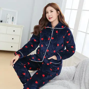 

Thicken Lovers Pijamas Suit Women Autumn Winter Flannel Sleepwear Pajamas Set Warm Nightwear 2PCS Sleep Set Casual Soft Homewear
