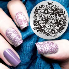 Prego placas de carimbo aço inoxidável forma redonda neve flor árvore natal impressão diy ferramentas manicure arte do prego stamper fw043(China)