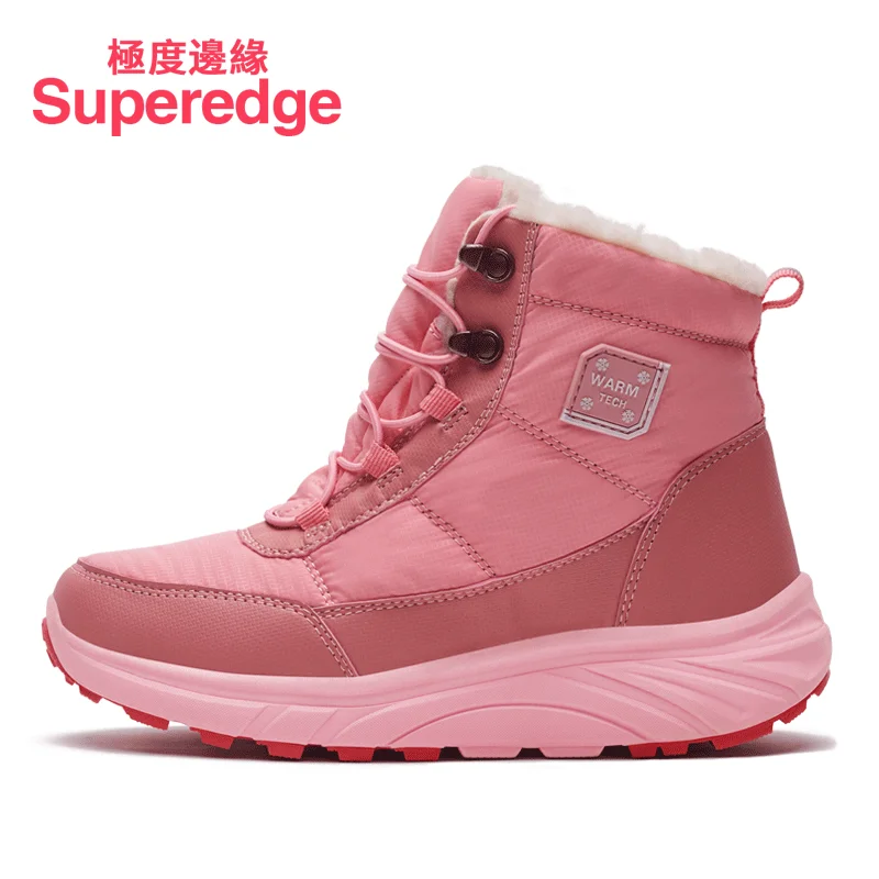 Superedge/зимние высокие утепленные шерстяные теплые кашемировые туфли; хлопковые сапоги для женщин и мужчин; водонепроницаемые зимние сапоги - Цвет: Pink