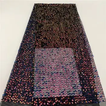 

2019 Hot French Sequins Lace Fabric, High Quality African Unique Colored Sequins Tulle Mesh/Guipure Nigerian Net Lace Fabrics