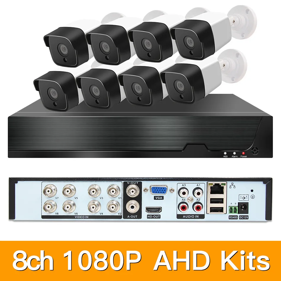 8ch 1080P AHD комплекты системы видеонаблюдения CCTV безопасности Гибридный DVR Открытый bulllet AHD камера видеонаблюдения P2P XMEYE 2MP комплекты