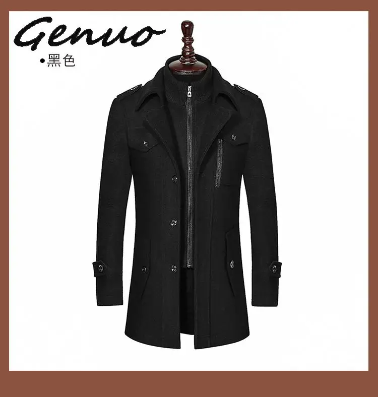 Genuo Новинка новое зимнее шерстяное пальто приталенные куртки модная верхняя одежда теплая мужская повседневная куртка пальто бушлат размера плюс M-XXXL