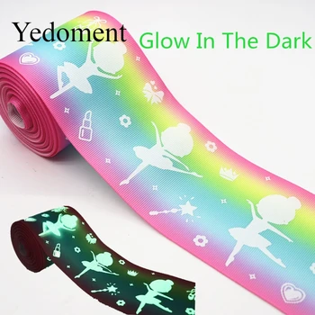 

5 Yards 3'' 75MM Glow In The Dark Girl Printed Grosgrain Ribbons For Hair Bows DIY Handmade Materials Y19101604