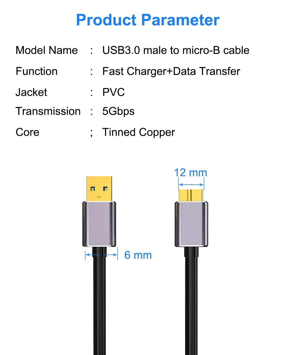 USB to Micro B Data Transfer and Charger Cable for WD, Seagate, Samsung HDD - USB 3.0 Description Image.This Product Can Be Found With The Tag Names Computer Cables Connecting, Computer Peripherals, Hard drive cable usb to micro b cable, PC Hardware Cables Adapters