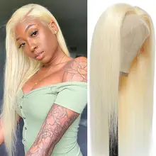 Perruque Lace Frontal Wig 613 brésilienne naturelle, cheveux lisses, blond 613, pre-plucked, Transparent HD, avec Baby Hair, 180%