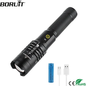 

BORUiT A85 LED Flashlight Powerful 2300LM XHP50 Torch 5-Mode Zoom Rechargeable 18650 Lantern Power Bank Camping Bicycle Light