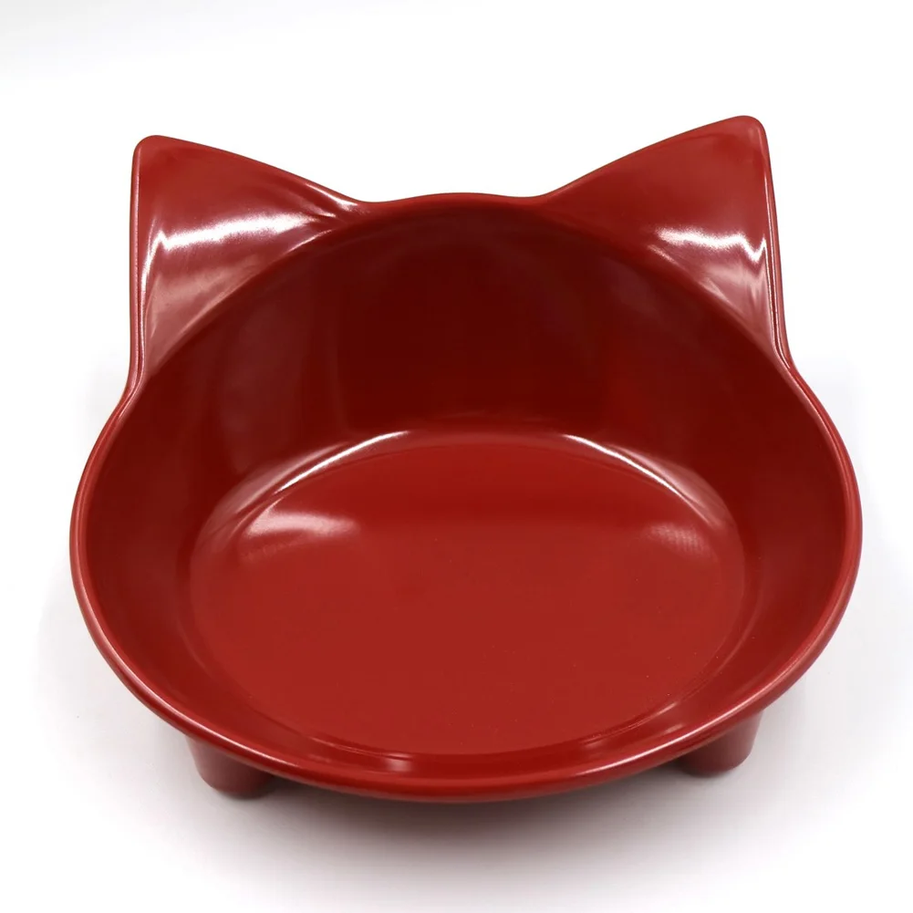 Новая мелкая миска для кошек, широкая тарелка, нескользящая миска для кормления кошек, для облегчения усов, утомляющая - Цвет: Dark Red