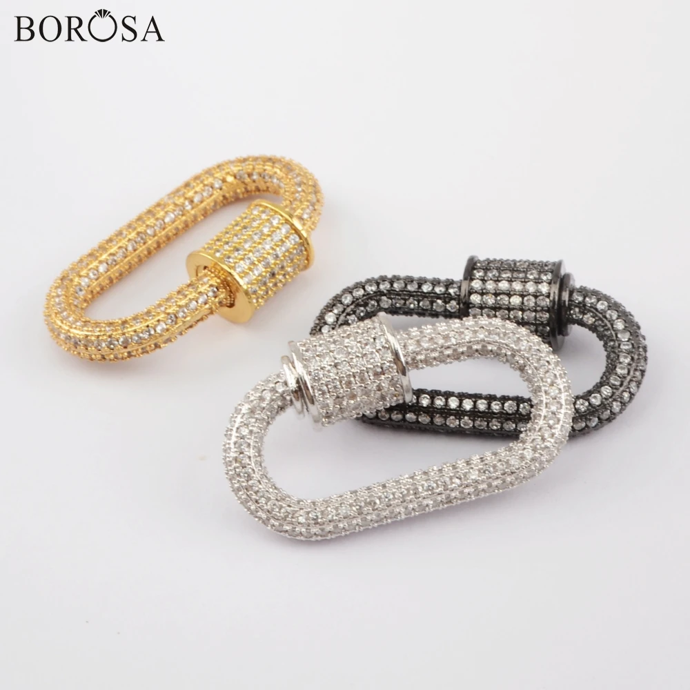 

BOROSA Crystal Zirconia Oval Connector Clasp Spiral Screw Metal Clasp Handmade Hook Clasp Accessories for Jewelry Making WX1307