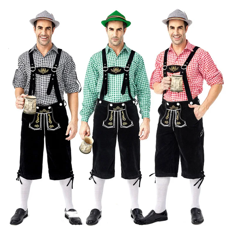Man Carnival Oktoberfest Costume Top Halter Lederhosen Hat Bavarian Bartender Cosplay Fancy Party Dress Halloween cosplay costume men festival costume set