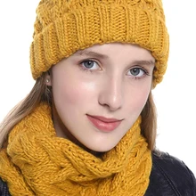 Scarf Women Hat Beanie Knitted Winter New Wool Neckerchief Two-Pieces Cap Accessories