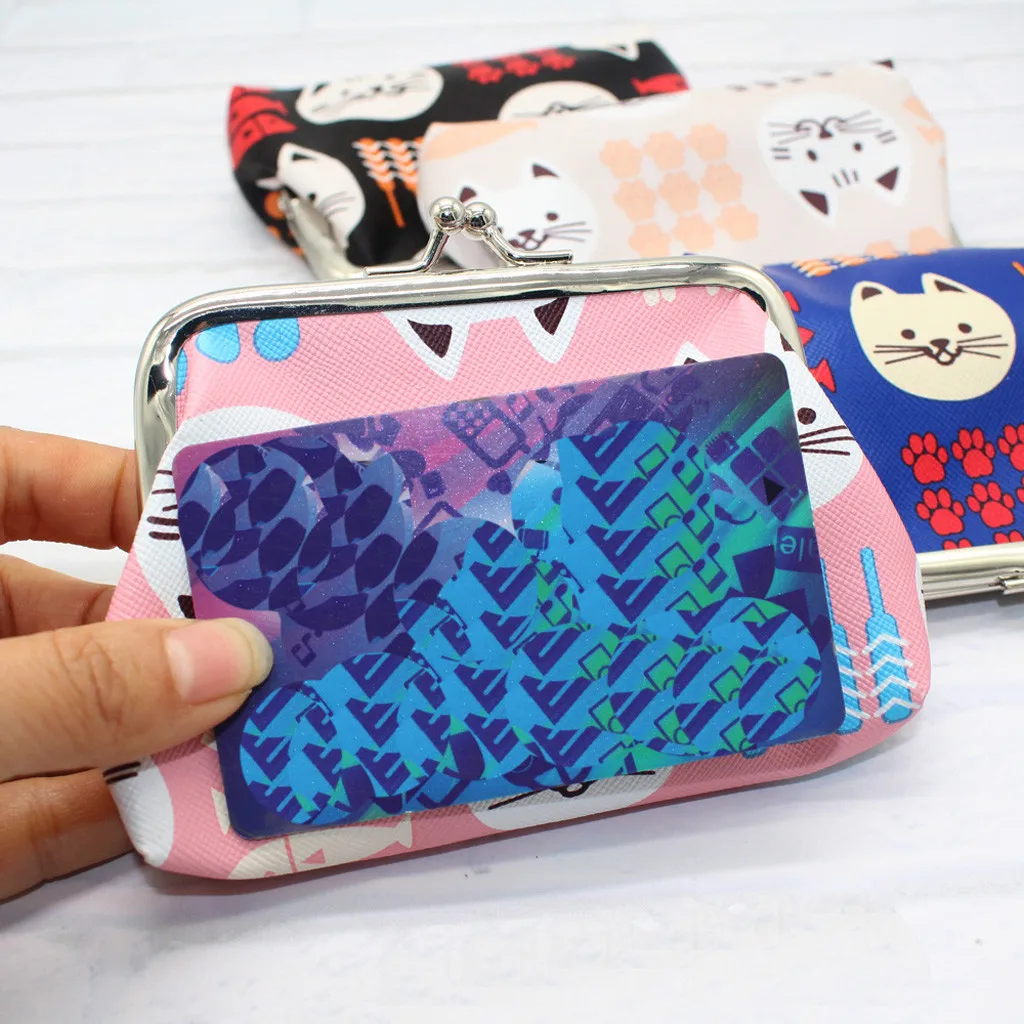 Женский кожаный кошелек в богемном стиле с милым принтом кошки для монет