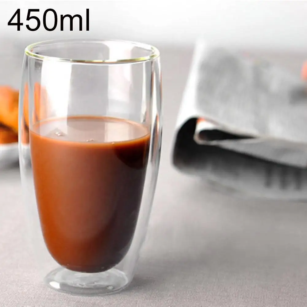 

450ml Double-layer Heat Resistant Non-toxic Glass Cup Juice Tea Coffee Milk Water Beer Drinking Cup Couple Mug Dringware Mugs