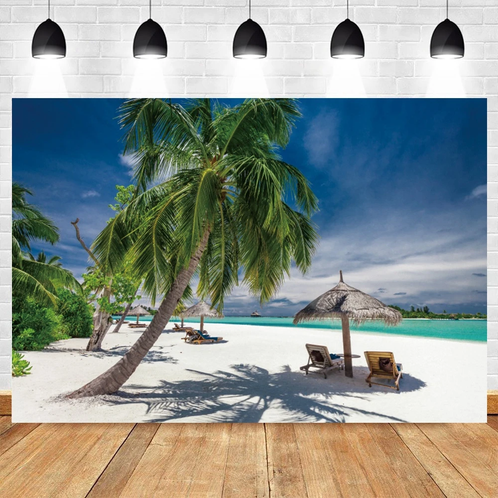 

Backdrop Childen Holiday Summer Beach Sea Natural Scenery Background Photography Sky Ocean Palms Tree For Photo Studio Photocall