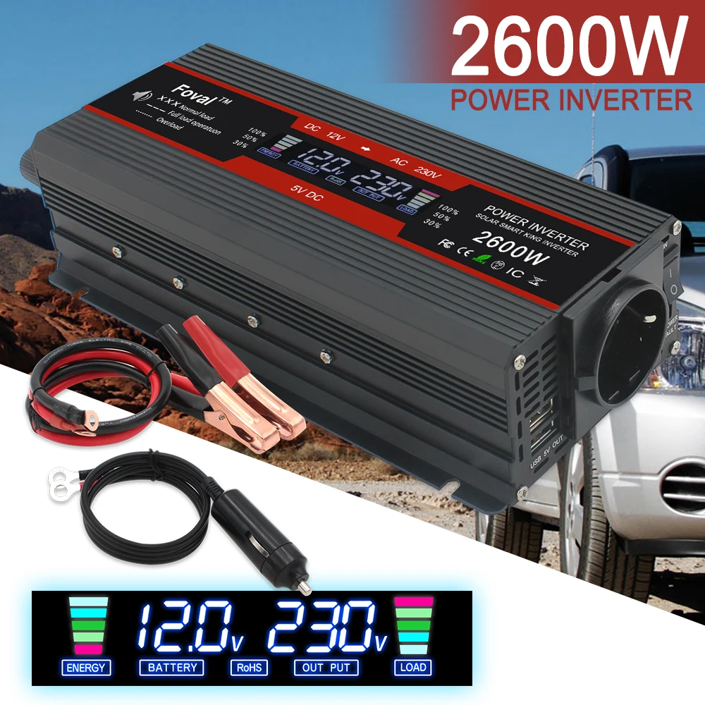 US $51.99 Inversor 12v 220v 2600w Full Large Power Inverter Frequency Lcd Display Car Inverter Eu Plug Dual Usb Инвертор 12v 220v