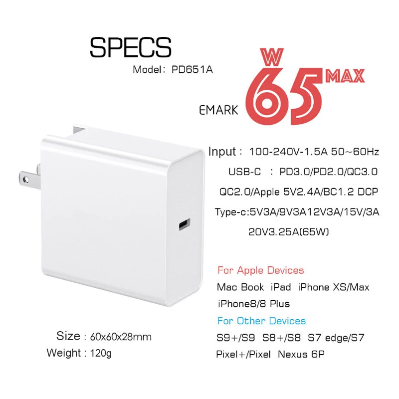 Adaptador com Plugue Tquq Carregador pd 3.0 Dobrável Suporte Iphone 12 11 xs Macbook ar - Pro Ipad Carregamento Rápido 65w Usb c - Image 4