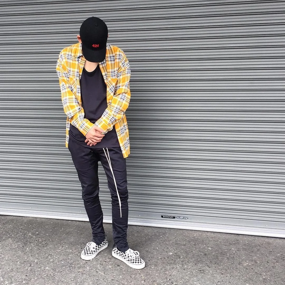 Мужская рубашка в шотландскую клетку черная/синяя/красная/желтая Модная стиле