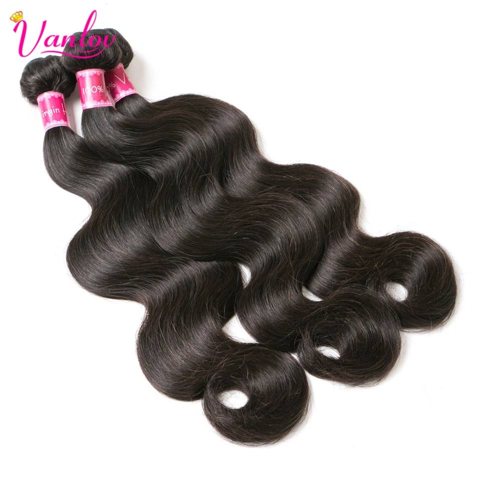 Vanlov Brazilian Hair Weave Body Wave Bundles Natural Black 134pcsLot 100% Human Hair Bundles Remy Hair Extension MiddleRatio (4)