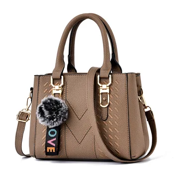 

Embroidered messenger bag ladies leather handbag ladies 2020 ladies fur ball handbag