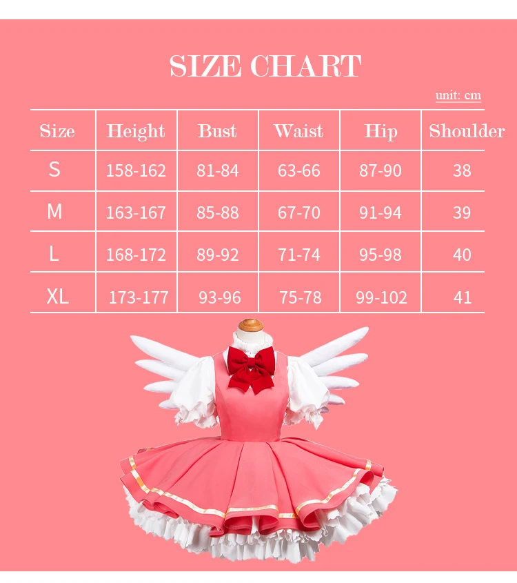 Cardcaptor Sakura Cosplay Kostüm Kinomoto Sakura Rosa Kleid mit Flügeln Karneval Halloween Frauen 2