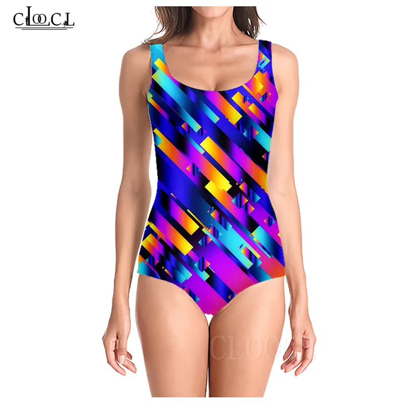 Colorful Slim Fashion Sexy Women's Swimsuits 3D Print Sleeveless Swimsuit Women Tight Beach Bathing Body Suit One Piece Swimsuit (3)