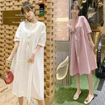 

2019 Spring Summer Fashion Maternity Nursing Long Dress Breastfeeding Clothes for Pregnant Women Solid Pregnancy
