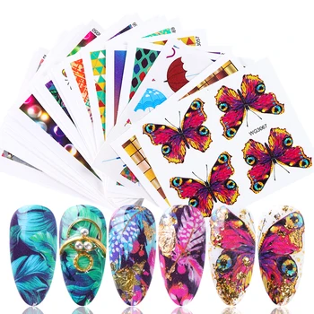 

24pcs Colorful Abstract Image Stickers For Nails Flower Butterfly Geometric Water Transfer Decals Slider Manicure SAWG3046-3069