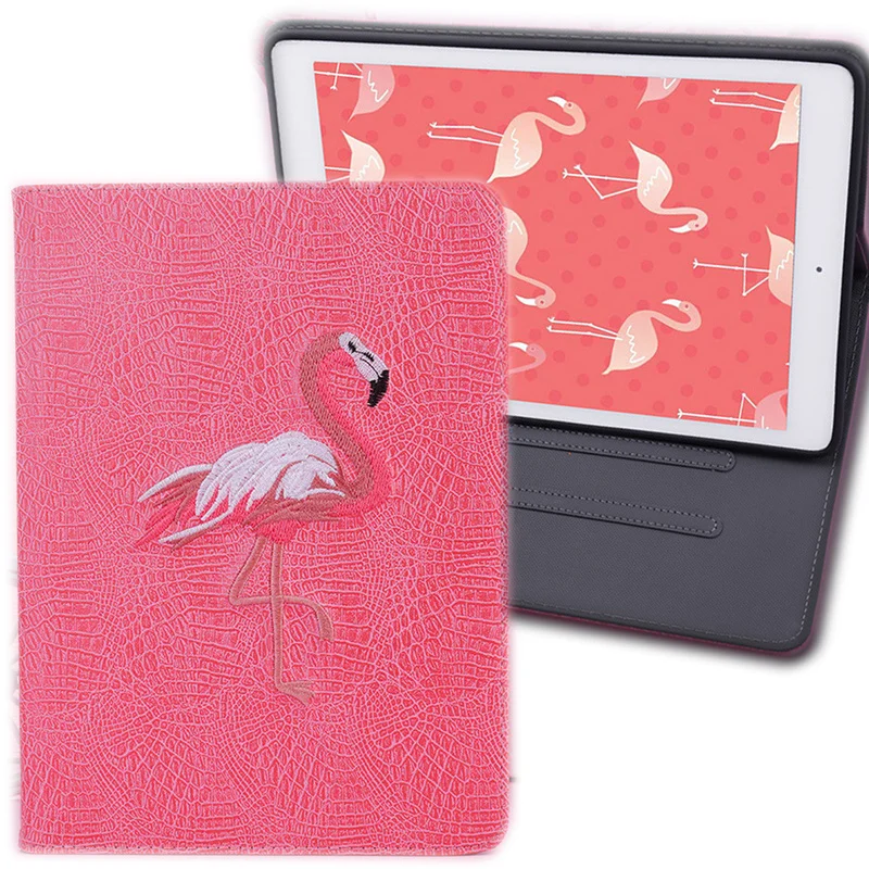 

Embroidery Flamingo Case for Apple New IPad 10.2 Inch Protective Coque Ipad 2017/2018 9.7 PU Leather Book Case for Ipad Pro 11