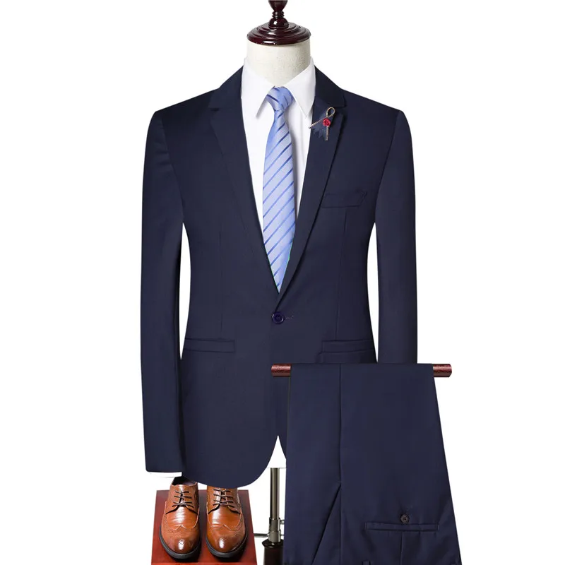

(Blazer + pants + vest) business groom wedding dress Slim formal banquet classic solid color suit three-piece black suit