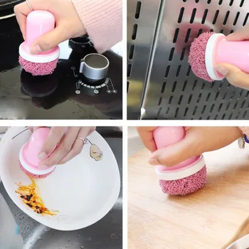 

Nano Fiber Cleaning Ball With Handle Non-stick Oil Pan Cleaning Brush Strong Decontamination Kitchen Tool Kit BV789