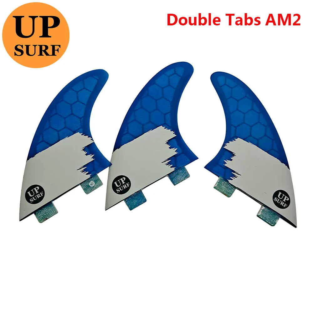 New Arrival Double Tabs Fins AM2  Fibreglass Honeycomb Large Blue with White Surfboards Fin 3 pieces per set prancha quilhas de