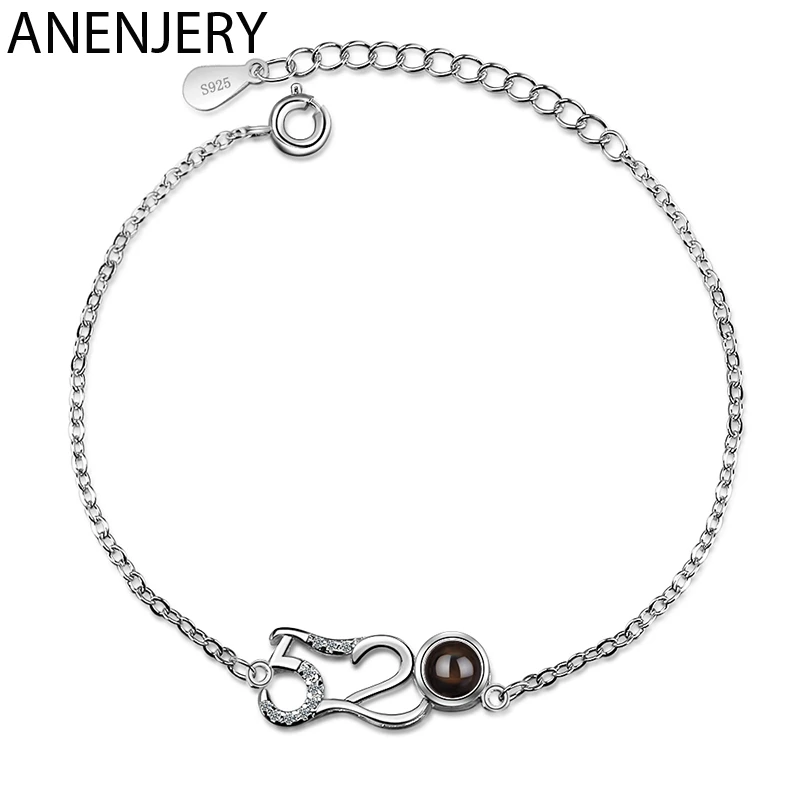 ANENJERY, 925 пробы, серебро, номер 520, осмысленные браслеты для женщин, циркониевые Проекционные ювелирные изделия, подарок на день Святого Валентина, S-B250