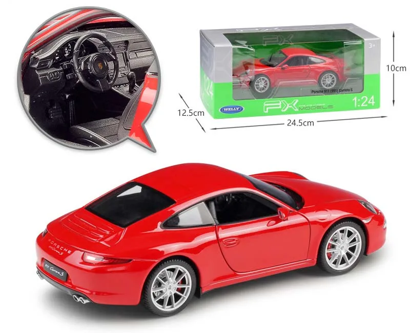 Автомобильный литой автомобиль WELLY модель 1:24 Porsche 911 Carrera S металлический гоночный