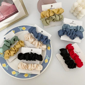 

AOMU 2PCS/SET 2020 Korea Spring Cream Color Elastic Hair Band Colorful Satin Hair Scrunchie Headband Hair Accessories