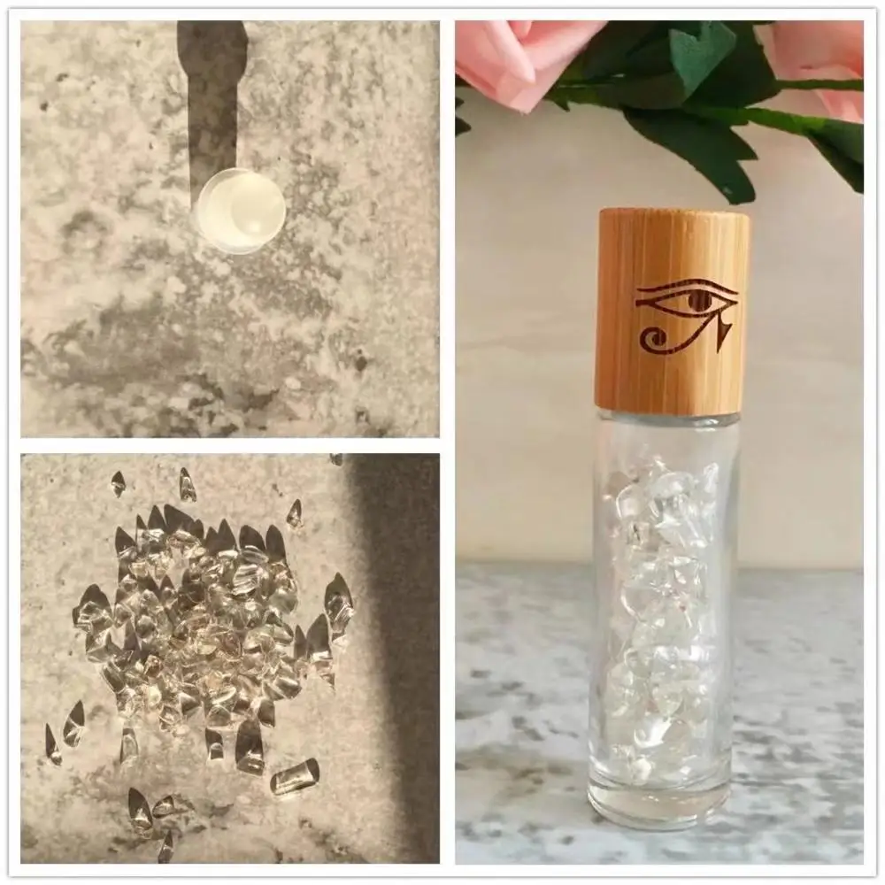 Clear Crystal Натуральные роллеры с драгоценными камнями чакра, флаконы с эфирным маслом, пустые, 10 мл, бамбуковые крышки, прозрачные стеклянные бутылки - Цвет: Clear Crystal