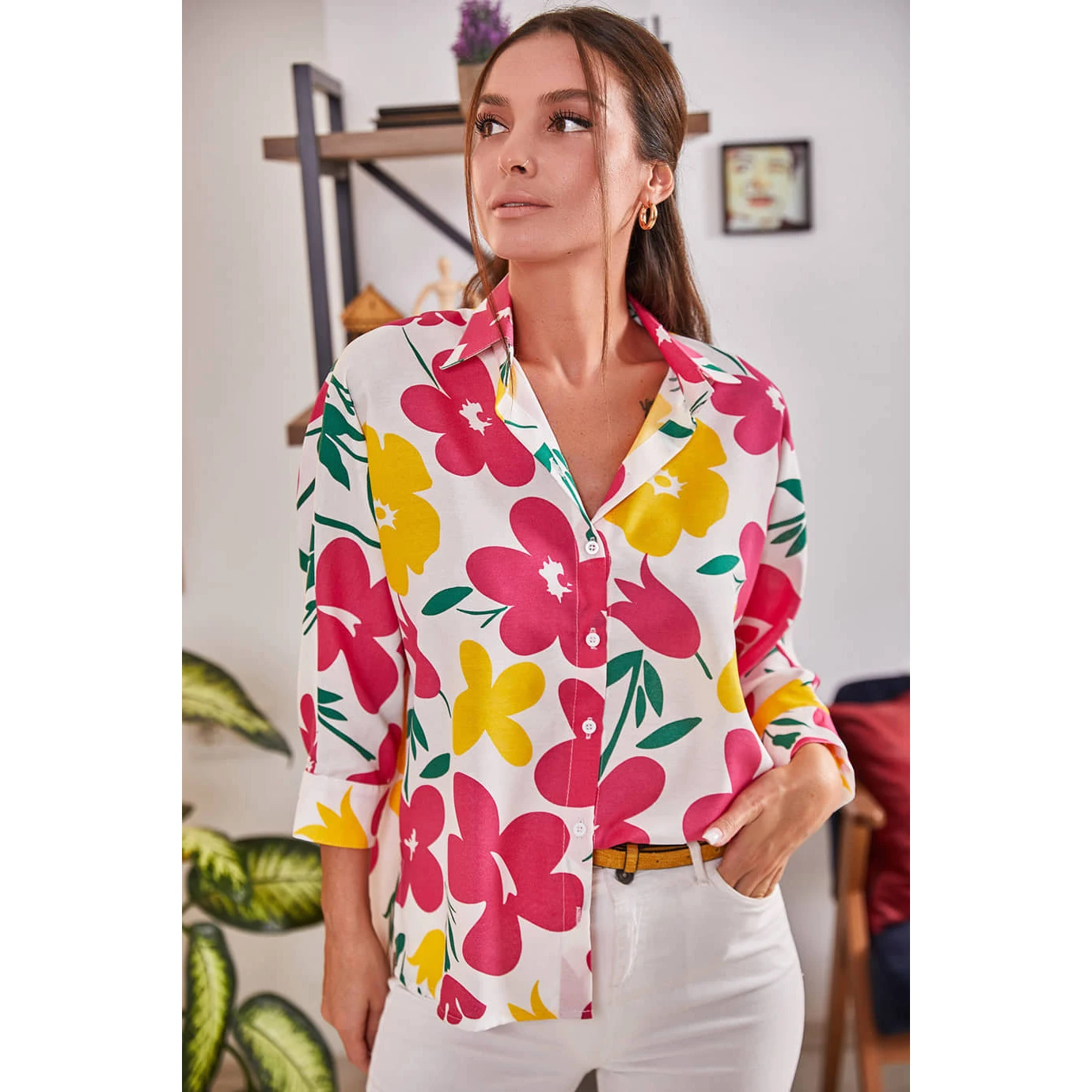 2022 Women Fuchsia Color Pattern Temporary Shed Shirt Armonika Turkish Clothing Fashion Best Seller Shirts-ARM-21Y001073 | Женская