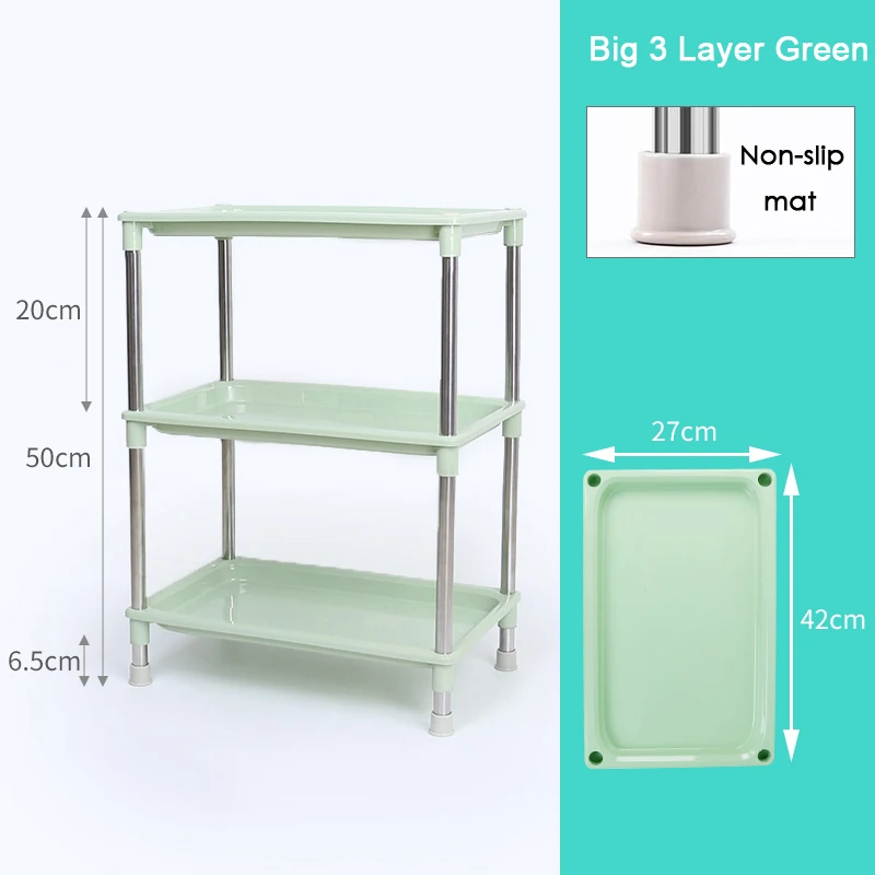 3-layer Green 20H BNBS кухонный стеллаж для полка хранения, органайзер для ванной комнаты и полки для хранения кухонных принадлежностей, многослойная стойка из нержавеющей стали и пластика товары для кухни органайзер стеллаж стелаж - Цвет: 3-layer Green 20H